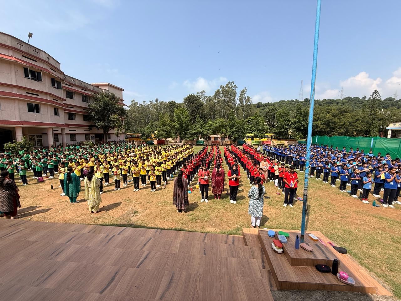 Students of Little Flower Convent High School at the morning assembly